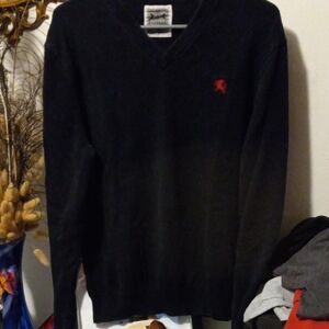 Express Black 100%cotton V-Neck Sweater with Red Accent
